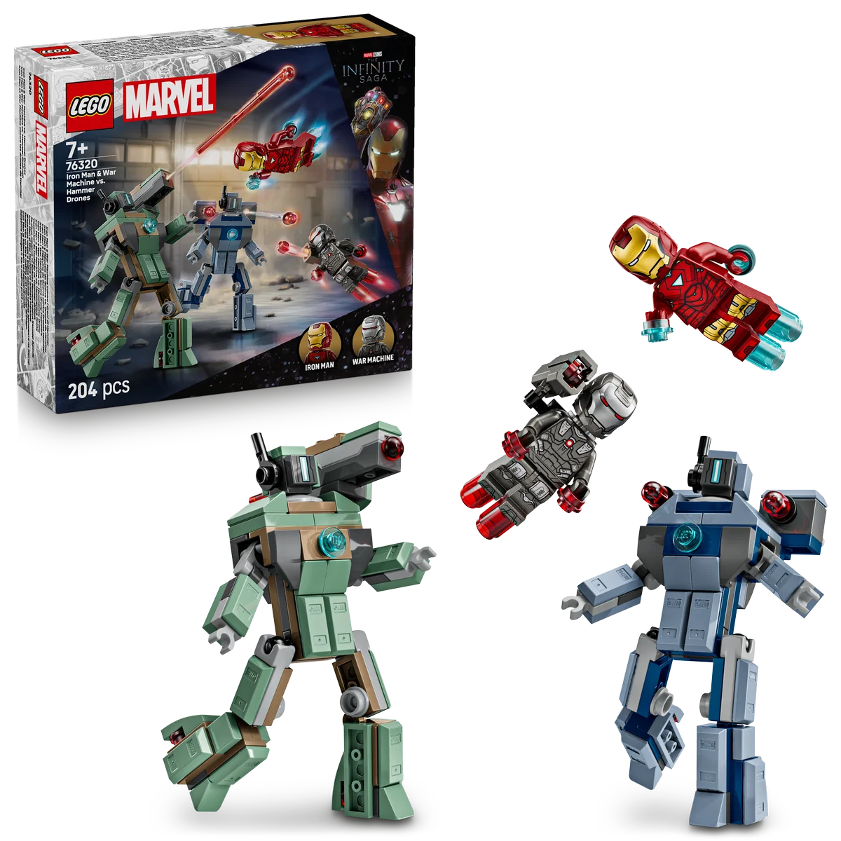 Iron Man y Máquina de Guerra vs. Drones de Hammer