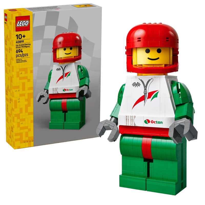 Minifigura Gigante de Piloto de Carreras