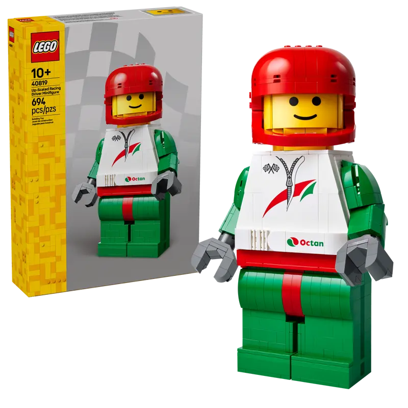 Minifigura Gigante de Piloto de Carreras