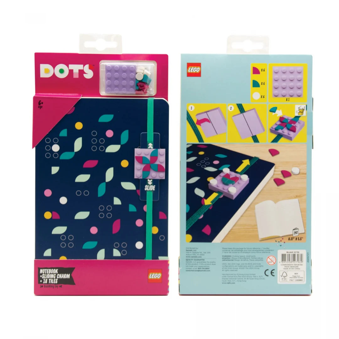 Cuaderno LEGO® DOTS con una placa y bloques para decorar